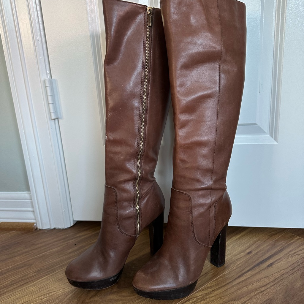 Michael Michael Kors Tall Brown Leather Knee Boots With Side Zip